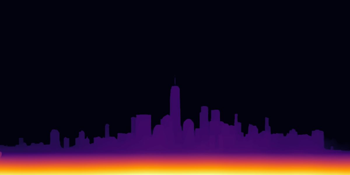 Depth map of a city skyline